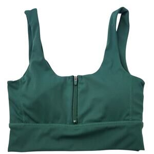 BODY Sports Bra XS Hunter Green Wireless Partial Zip Up Excellent Condition